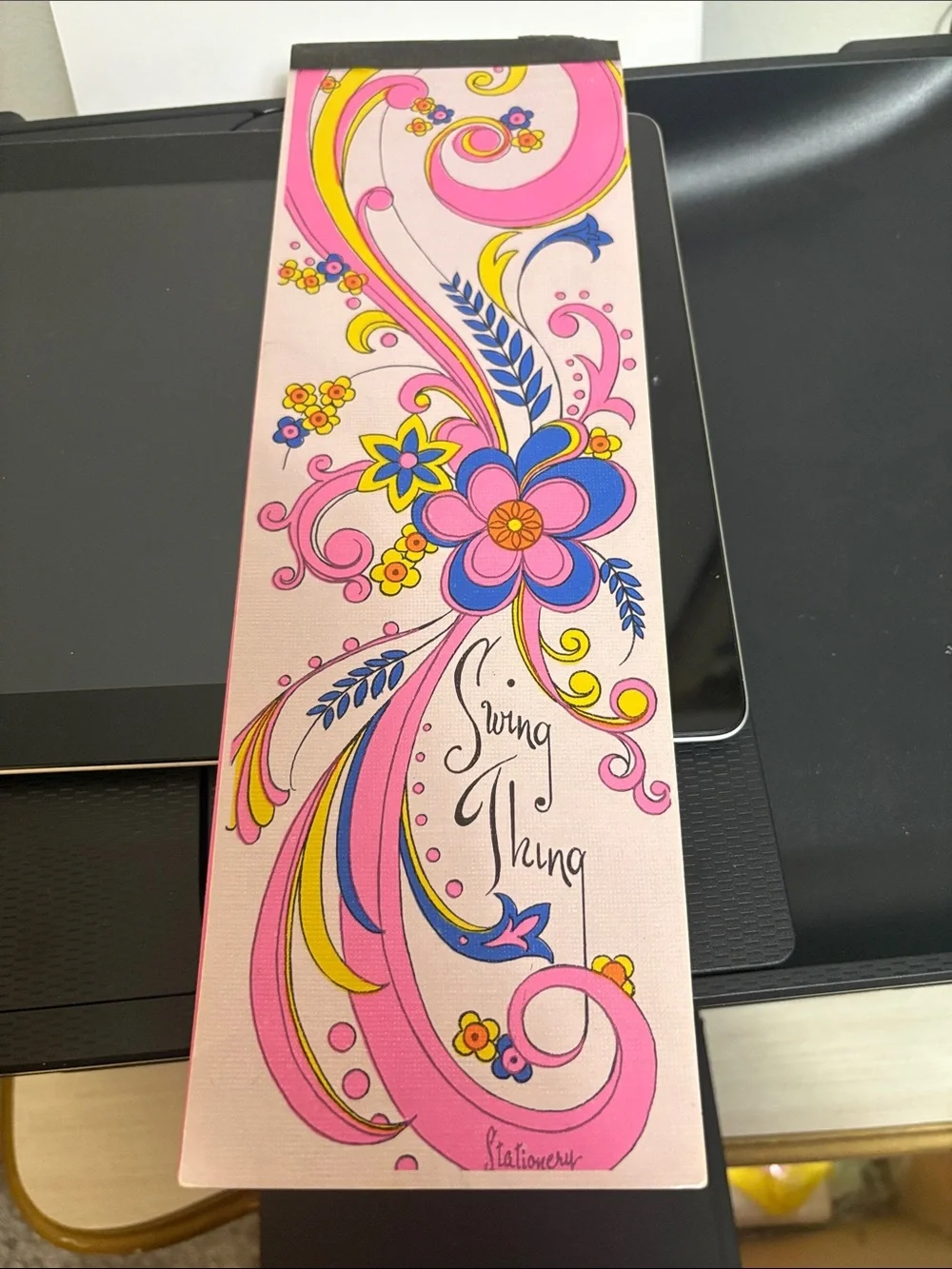 Hand-Painted Floral Bookmark with Pink & Blue Swirls